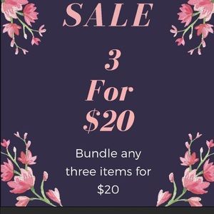 Bundle any items listed as 3 for $20